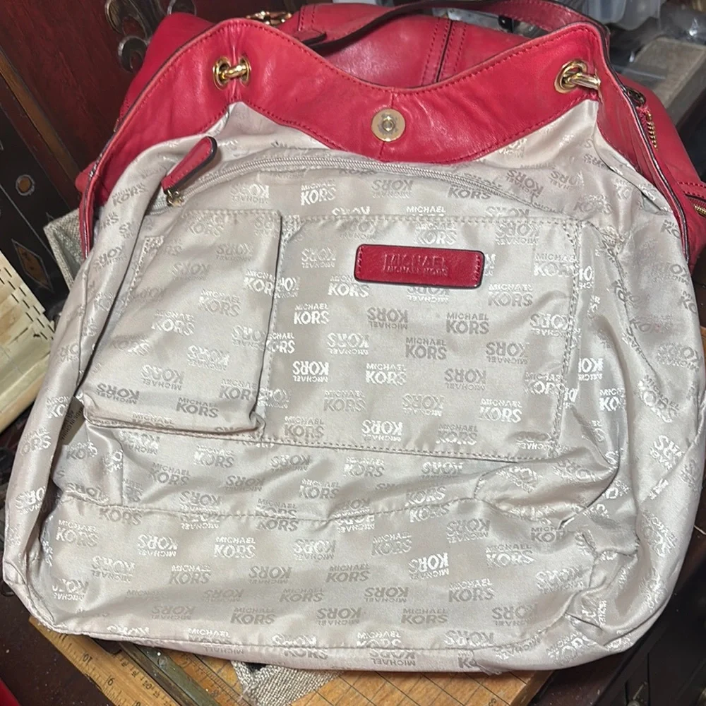 MICHAEL Michael Kors Red Leather Hobo Shoulder Bag